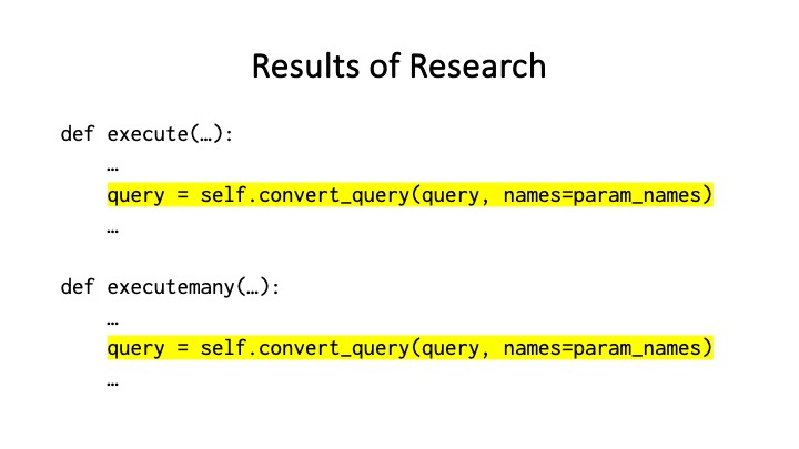 Results of Research
def execute(.):
def executemany(.):
